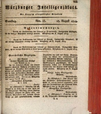 Würzburger Intelligenzblatt Samstag 13. August 1814