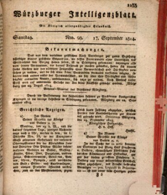 Würzburger Intelligenzblatt Samstag 17. September 1814
