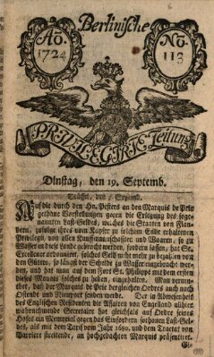 Berlinische privilegirte Zeitung Dienstag 19. September 1724
