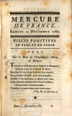 Mercure de France Samstag 23. Dezember 1780