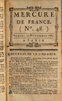Mercure de France Samstag 29. November 1783
