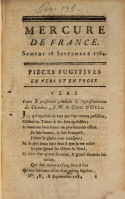 Mercure de France Samstag 18. September 1784