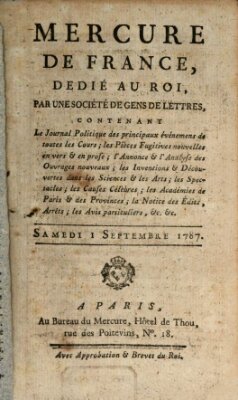 Mercure de France Samstag 1. September 1787