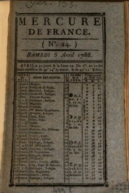 Mercure de France Samstag 5. April 1788
