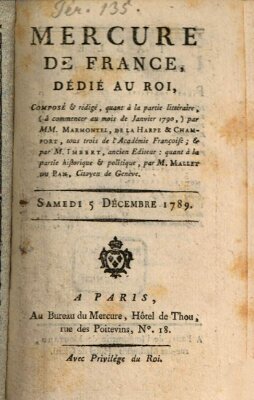 Mercure de France Samstag 5. Dezember 1789