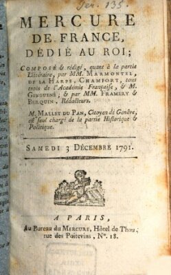 Mercure de France Samstag 3. Dezember 1791