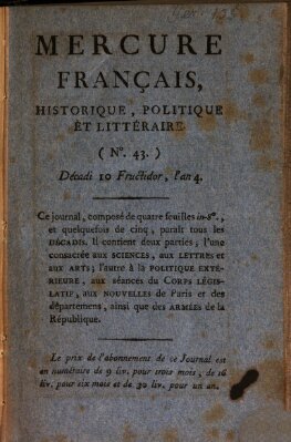 Mercure de France Samstag 27. August 1796