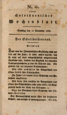 Solothurnisches Wochenblatt Samstag 11. November 1820