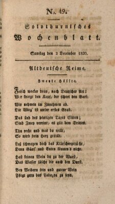 Solothurnisches Wochenblatt Samstag 2. Dezember 1820