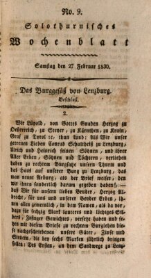 Solothurnisches Wochenblatt Samstag 27. Februar 1830