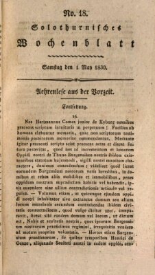 Solothurnisches Wochenblatt Samstag 1. Mai 1830
