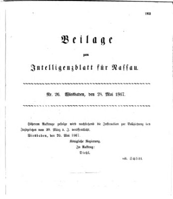 Intelligenzblatt für Nassau (Herzoglich-nassauisches allgemeines Intelligenzblatt) Dienstag 28. Mai 1867