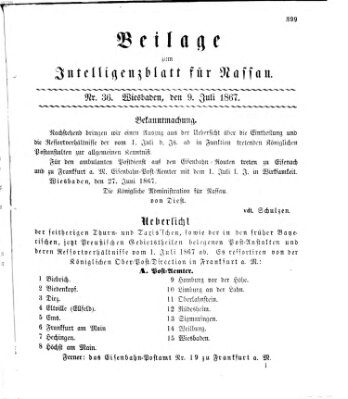 Intelligenzblatt für Nassau (Herzoglich-nassauisches allgemeines Intelligenzblatt) Dienstag 9. Juli 1867