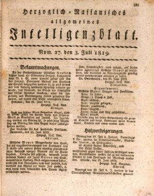 Herzoglich-nassauisches allgemeines Intelligenzblatt Samstag 3. Juli 1819