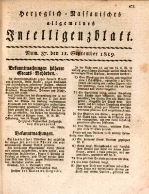 Herzoglich-nassauisches allgemeines Intelligenzblatt Samstag 11. September 1819