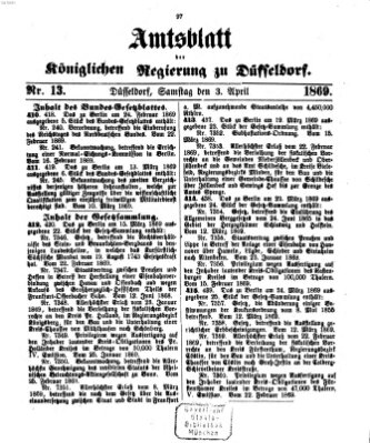Amtsblatt für den Regierungsbezirk Düsseldorf Samstag 3. April 1869