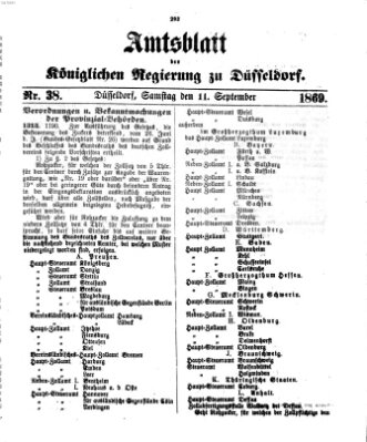 Amtsblatt für den Regierungsbezirk Düsseldorf Samstag 11. September 1869