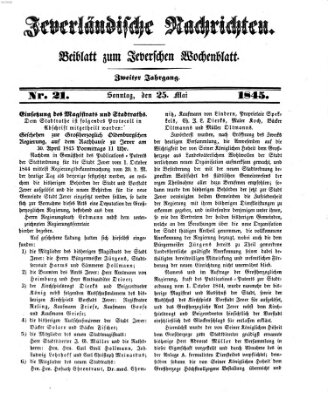 Jeverländische Nachrichten Sonntag 25. Mai 1845
