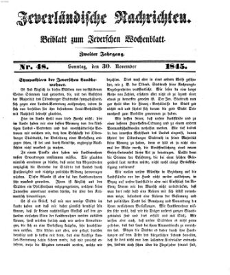 Jeverländische Nachrichten Sonntag 30. November 1845