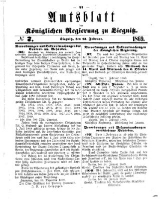 Amts-Blatt der Preußischen Regierung zu Liegnitz Samstag 13. Februar 1869
