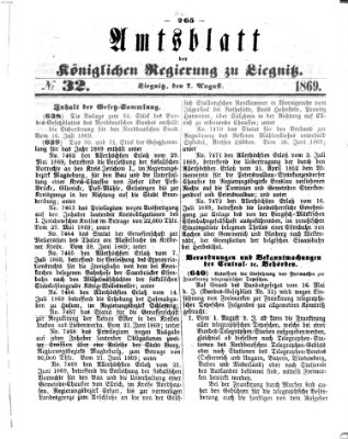 Amts-Blatt der Preußischen Regierung zu Liegnitz Samstag 7. August 1869