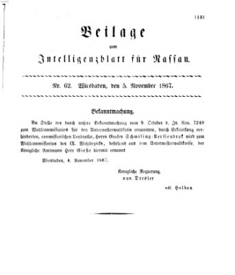 Intelligenzblatt für Nassau (Herzoglich-nassauisches allgemeines Intelligenzblatt) Dienstag 5. November 1867