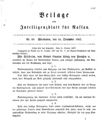 Intelligenzblatt für Nassau (Herzoglich-nassauisches allgemeines Intelligenzblatt) Montag 16. Dezember 1867