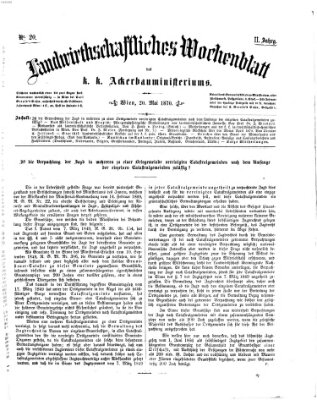 Landwirthschaftliches Wochenblatt des K.K. Ackerbauministeriums in Wien Freitag 20. Mai 1870