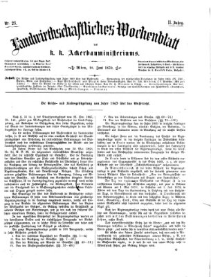 Landwirthschaftliches Wochenblatt des K.K. Ackerbauministeriums in Wien