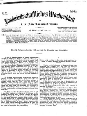 Landwirthschaftliches Wochenblatt des K.K. Ackerbauministeriums in Wien Freitag 22. Juli 1870