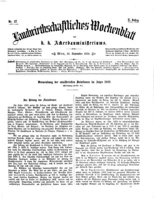 Landwirthschaftliches Wochenblatt des K.K. Ackerbauministeriums in Wien