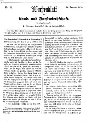 Wochenblatt für Land- und Forstwirthschaft Samstag 24. Dezember 1870