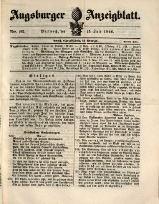 Augsburger Anzeigeblatt Mittwoch 15. Juli 1846