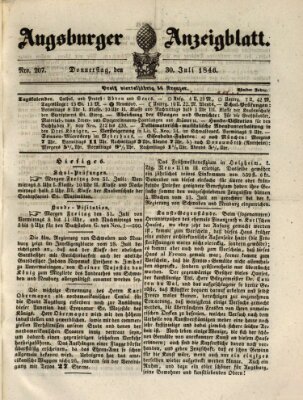 Augsburger Anzeigeblatt Donnerstag 30. Juli 1846