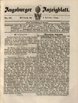 Augsburger Anzeigeblatt Mittwoch 7. Oktober 1846