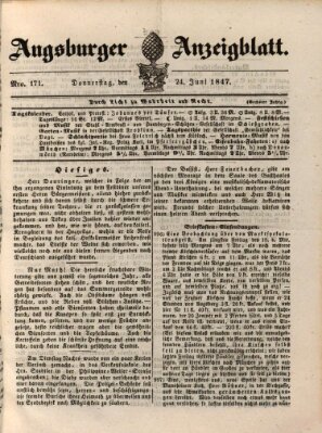 Augsburger Anzeigeblatt Donnerstag 24. Juni 1847
