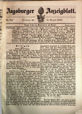 Augsburger Anzeigeblatt Dienstag 17. August 1847