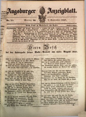 Augsburger Anzeigeblatt Montag 6. September 1847