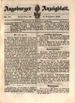 Augsburger Anzeigeblatt Donnerstag 16. September 1847