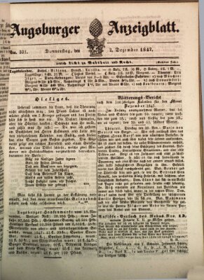Augsburger Anzeigeblatt Donnerstag 2. Dezember 1847