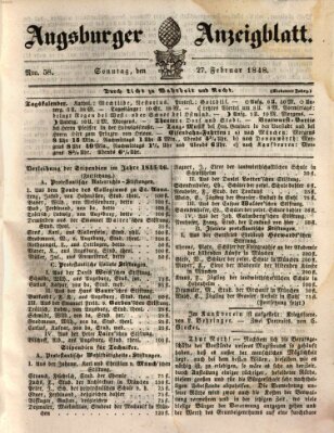 Augsburger Anzeigeblatt Sonntag 27. Februar 1848