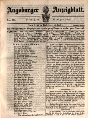 Augsburger Anzeigeblatt Dienstag 22. August 1848