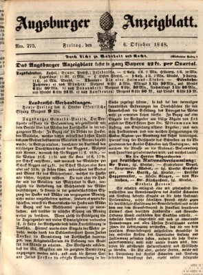 Augsburger Anzeigeblatt Freitag 6. Oktober 1848