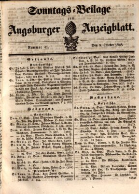 Augsburger Anzeigeblatt Sonntag 8. Oktober 1848
