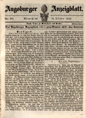 Augsburger Anzeigeblatt Mittwoch 18. Oktober 1848