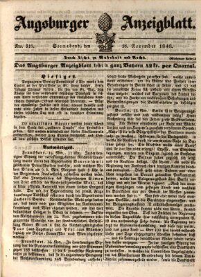 Augsburger Anzeigeblatt Samstag 18. November 1848