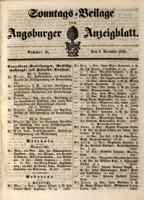 Augsburger Anzeigeblatt Sonntag 3. Dezember 1848