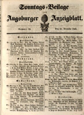 Augsburger Anzeigeblatt Sonntag 24. Dezember 1848