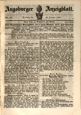 Augsburger Anzeigeblatt Freitag 19. Januar 1849