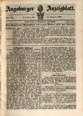 Augsburger Anzeigeblatt Dienstag 21. August 1849